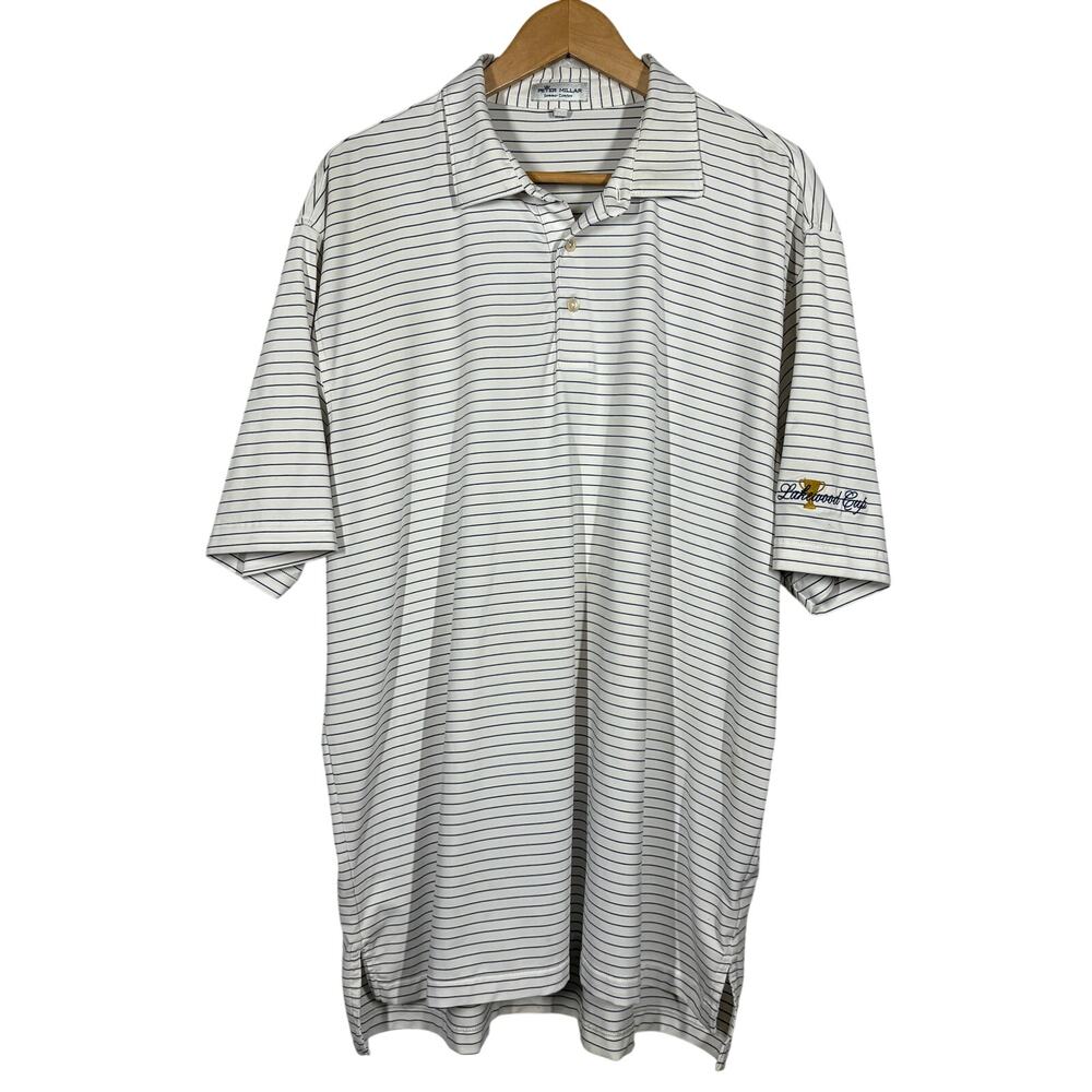 Peter Millar Summer Comfort Polo Shirt Casual Stripe Short Sleeve White Blue XL